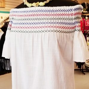 Joy joy white flower smocked dress xs